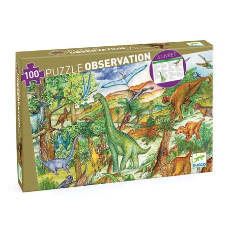 Puzzle Observation Dinosaures + livret - 100 pièces - Djeco