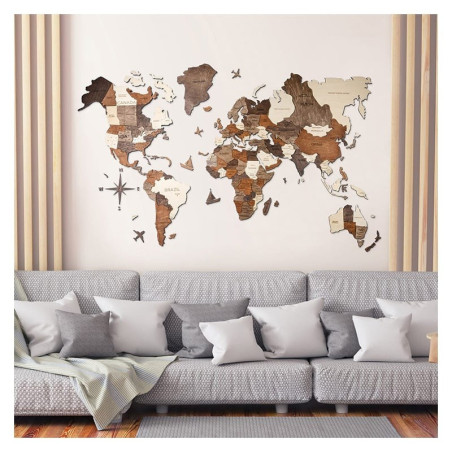 Carte du monde en bois 3D multicolore M
