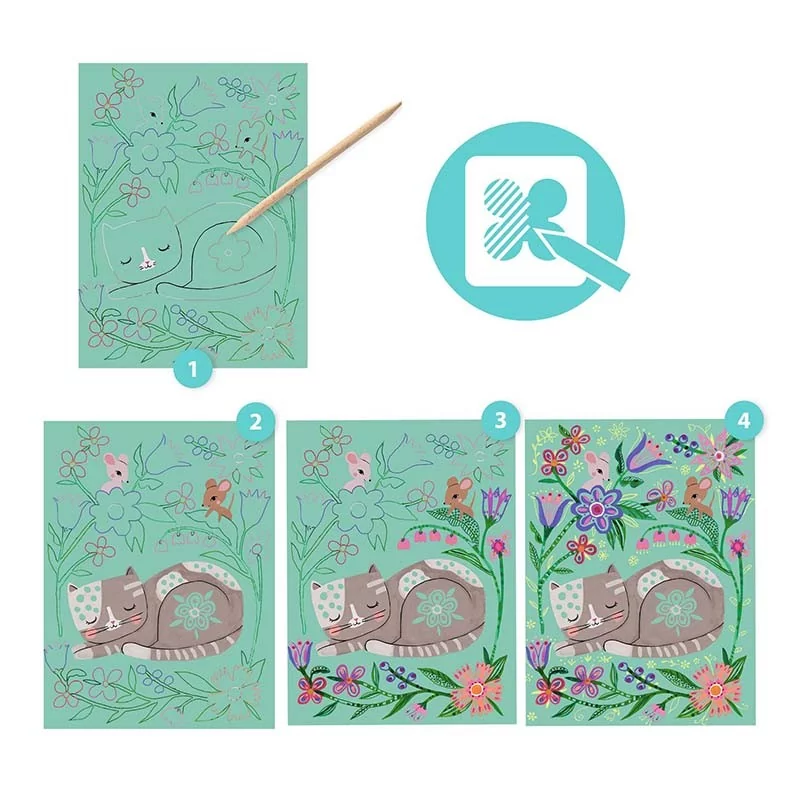 4 cartes à gratter : Rencontres Djeco