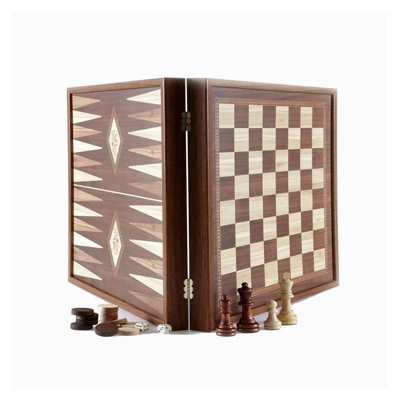 Échecs Backgammon 27cm Noyer