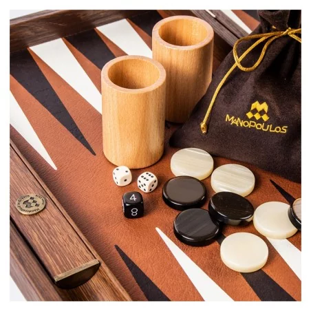 Backgammon Manopoulos 48 cm - Simili cuir caramel