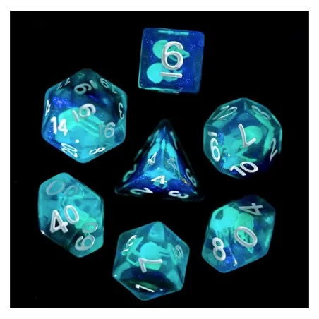 Lot de 7 dés résine gamme Insert en boîte - Méduse (Phosphorescent)
