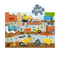 Puzzle Géant - Le chantier - 12pcs + 5pcs - Djeco