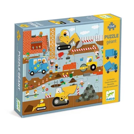 Puzzle Géant - Le chantier - 12pcs + 5pcs - Djeco Puzzle Géant - Le chantier - 12pcs + 5pcs - Djeco