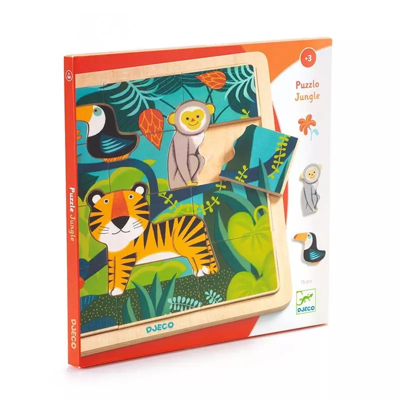 Puzzle bois puzzlo Jungle - 12 pièces - Djeco - Enfant 3 ans