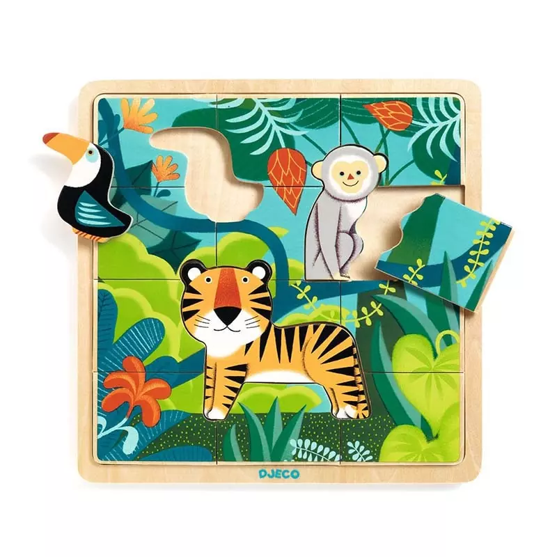 Puzzle en bois 14p animaux jungle enfant bébé - Conforama