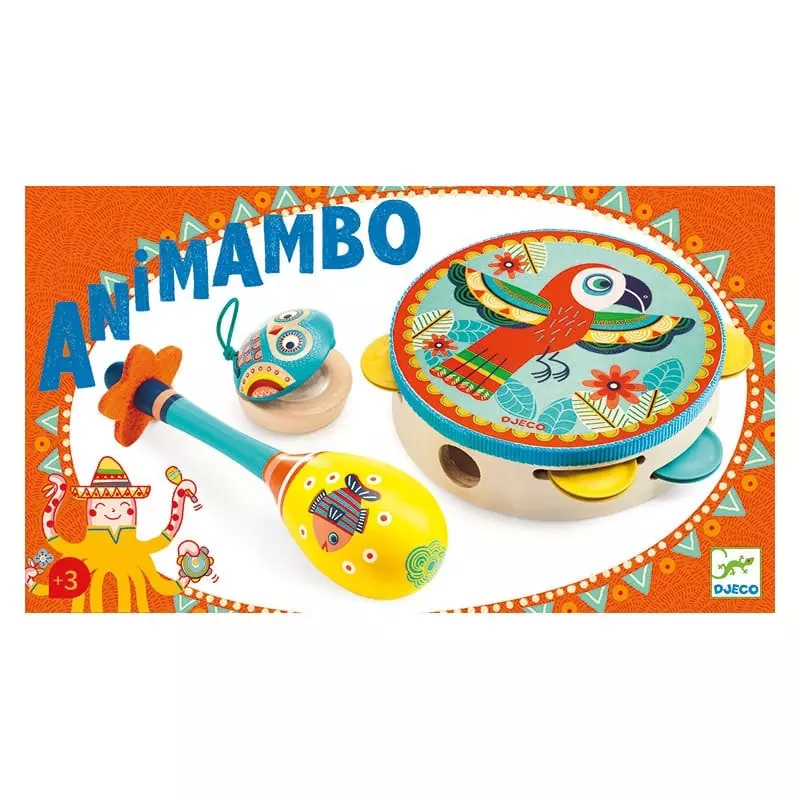 Animambo - Set de 3 instruments (Tambourin, Maracas, Castagnette) Djeco