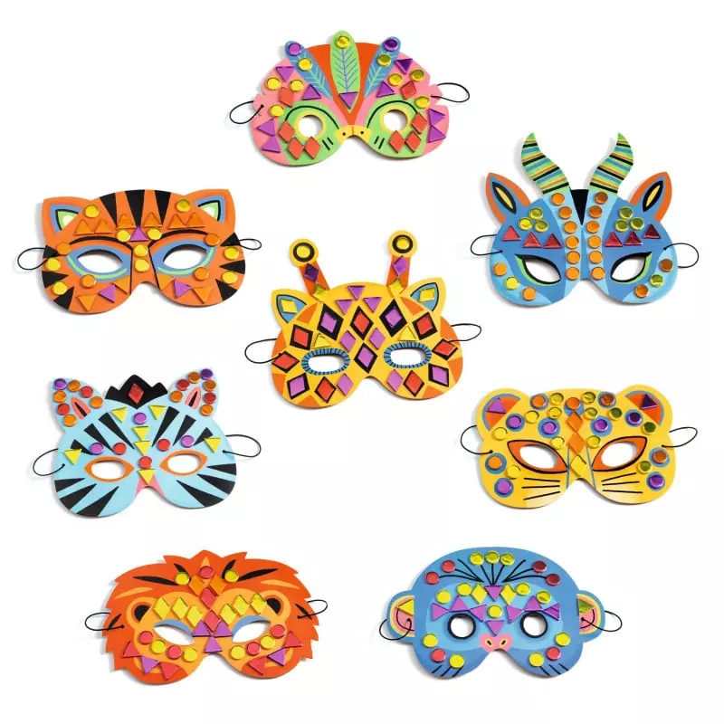 8 masques mosaïques à décorer - Animaux de la jungle - Do it yourself Djeco